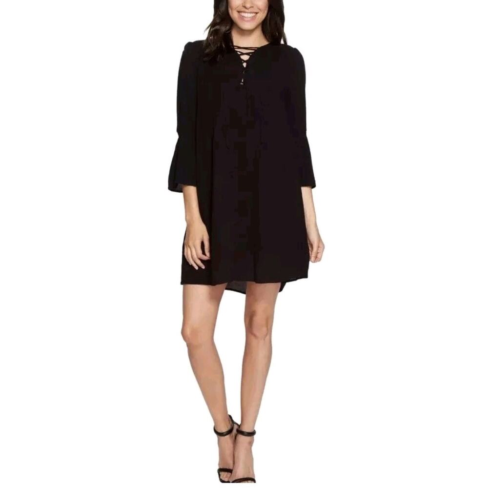 Jack by BB Dakota Black Lace Up Neckline Shift Dress Size Small